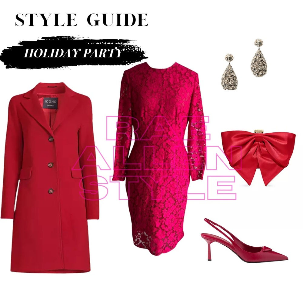 Carolina Herrera Red Lace High Neck Above Knee Sheath Dress - Picture 5 of 15